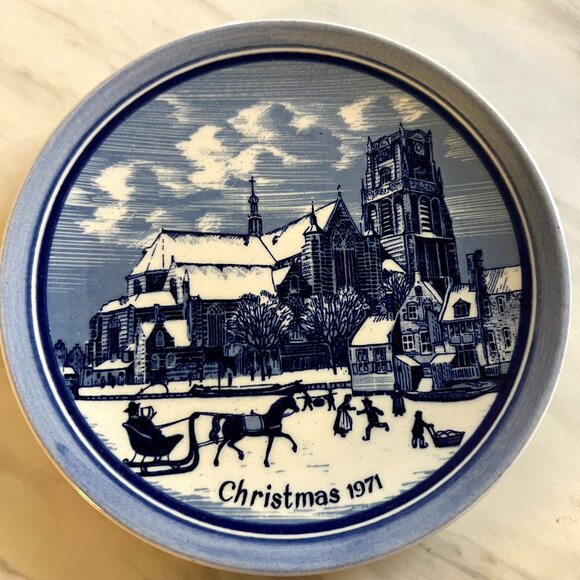 Vintage Genuine Delft Christmas Plate St. Laurens Church Rotterdam 1971 - Picture 1 of 8
